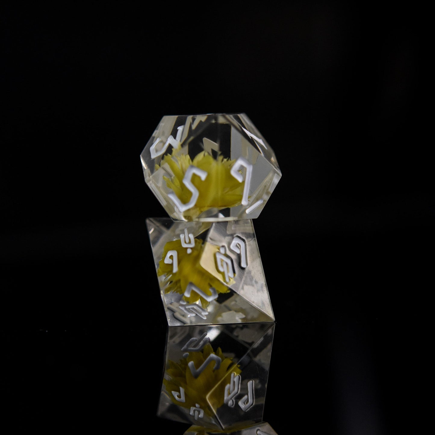 Amber Lotus Sharp-Edged Resin Dice Set